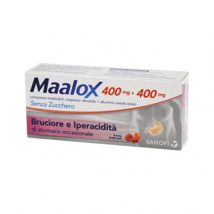 MAALOX SENZA ZUCCHERI AROMA FRUTTI ROSSI MASTICABILI 30 COMPRESSE 400 mg + 400 mg 