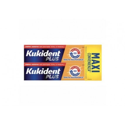 KUKIDENT PLUS DOPPIA AZIONE TENUTA INSUPERABILE CREMA ADESIVA DENTIERE MAXI CONVENIENZA 2X65 GRAMMI