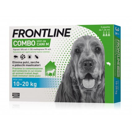 FRONTLINE COMBO SPOT ON CANI M*soluz 3 pipette 1,34 ml 134 mg + 120,6 mg cani da 10 a 20 Kg