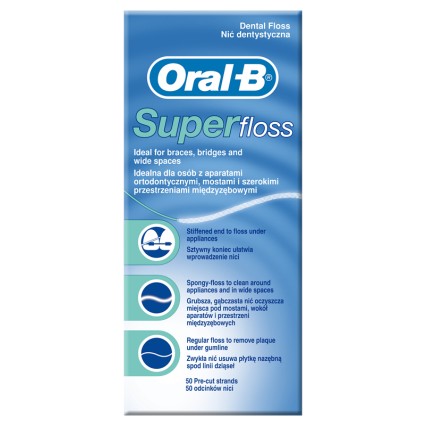 FILO INTERDENTALE ORAL B SUPERFLOSS ESTREMITA' RIGIDA + FILOSPUGNOSO + FILO STANDARD 50 PEZZI PRETAGLIATI