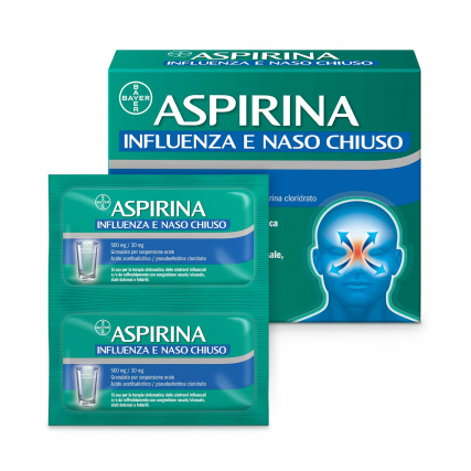 ASPIRINA INFLUENZA E NASO CHIUSO 10 BUSTINE ORALI 500 mg + 30 mg